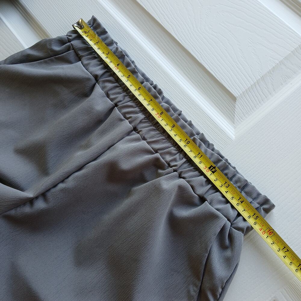Grey Wide Leg High Rise Pants XL elastic waist pockets comfy office palazzo - Picture 7 of 11